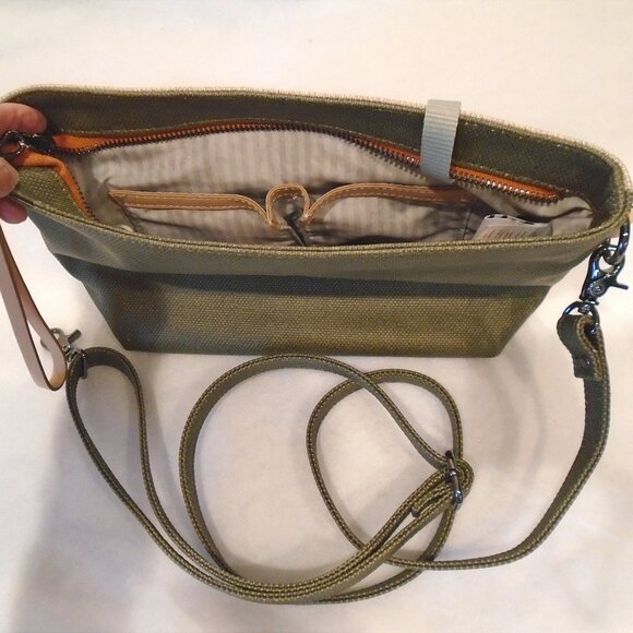 nwot SHERPANI Paige Crossbody/Wristlet Bag Beige/Green Canvas, tags detached/new - Picture 6 of 8